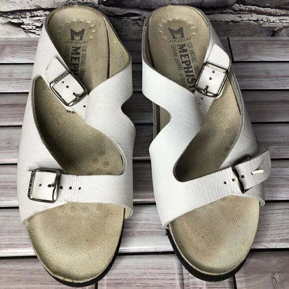 Mephisto White Genuine Leather Wedge Slides Strap Sandals Women’s Sz 42EU/11M US - Picture 7 of 16